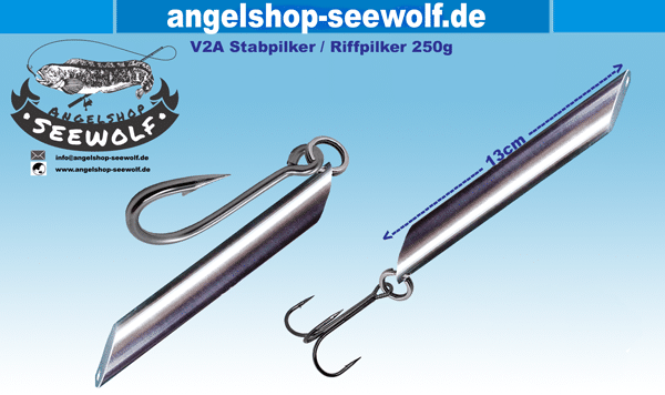 Stabpilker Riffpilker V2A Edelstahl 300g mit Drillingshaken Dorschpilker Norwegen-Angel Gelbes-Riff-Angeln – Bild 3