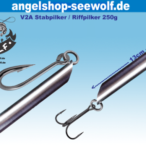 Stabpilker Riffpilker V2A Edelstahl 250g mit Drillingshaken Dorschpilker Norwegen-Angel Gelbes-Riff-Angeln